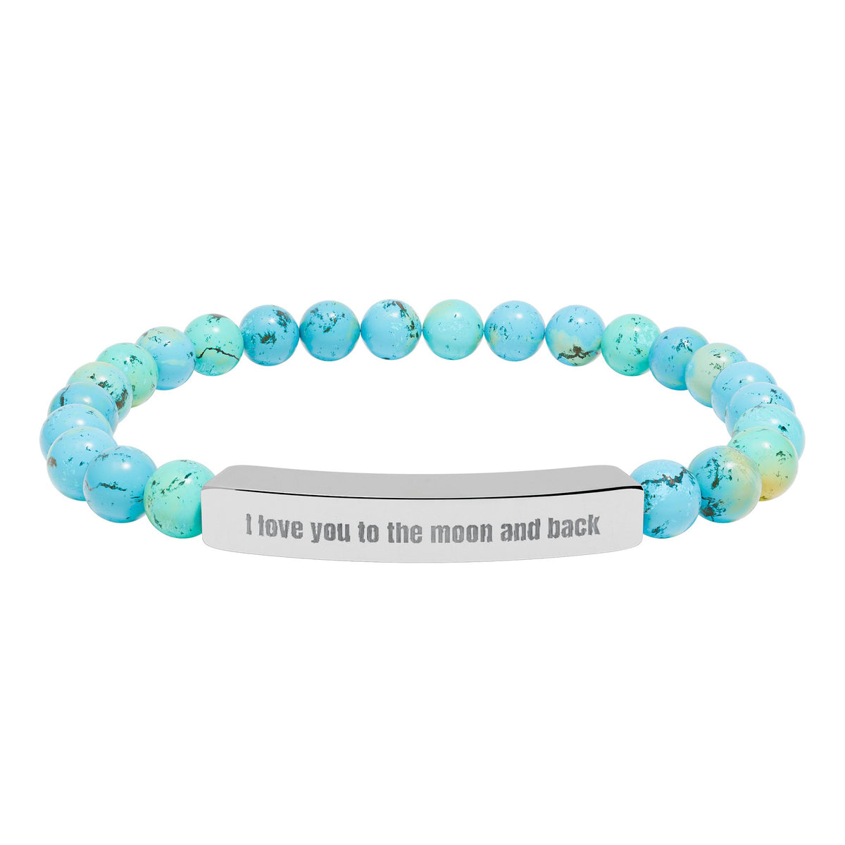 Engraved Natural Stone Stretch Bracelet — “I Love You to the Moon and Back”