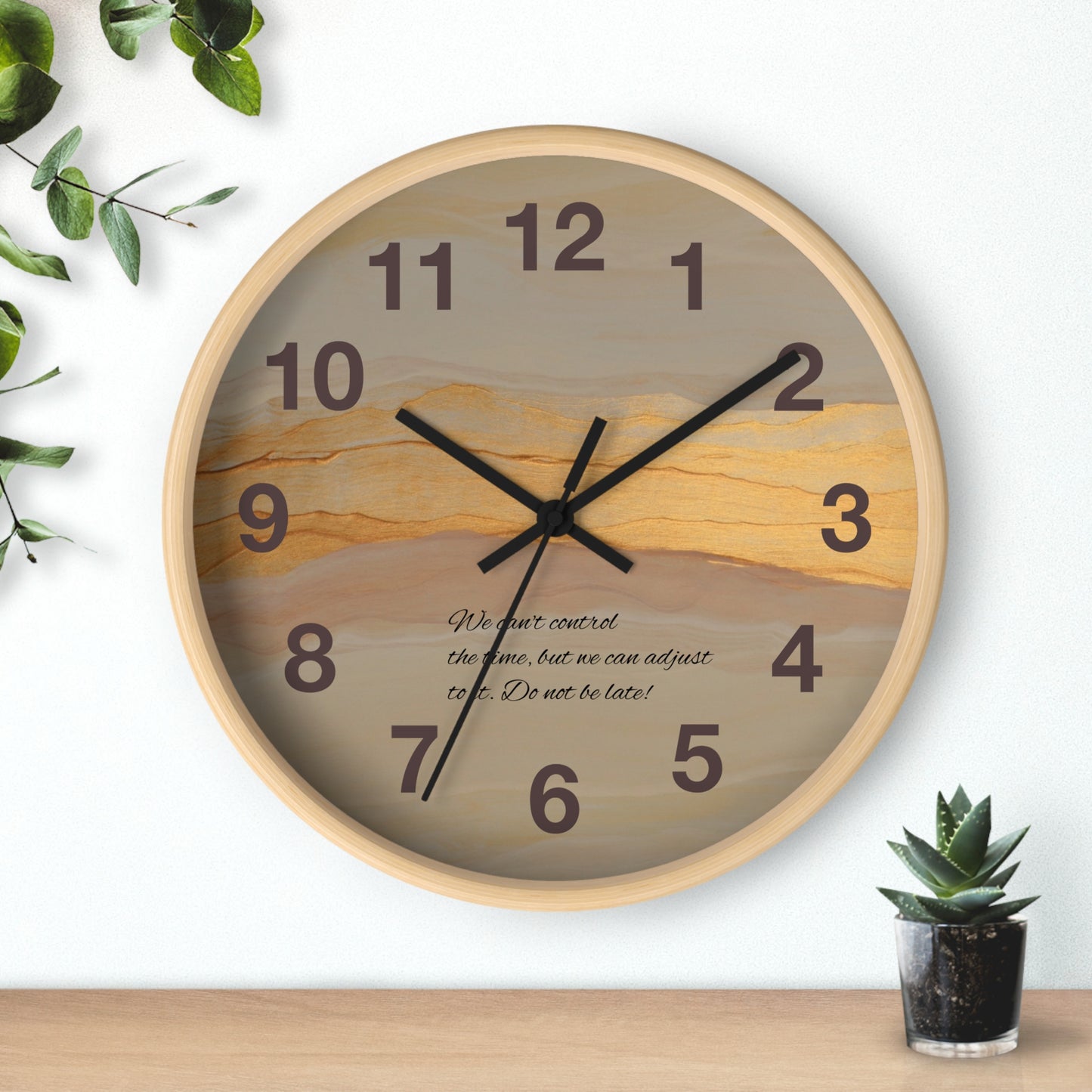 Marble Sunset Wall Clock — Decorative Timepiece with Inspiring Quote