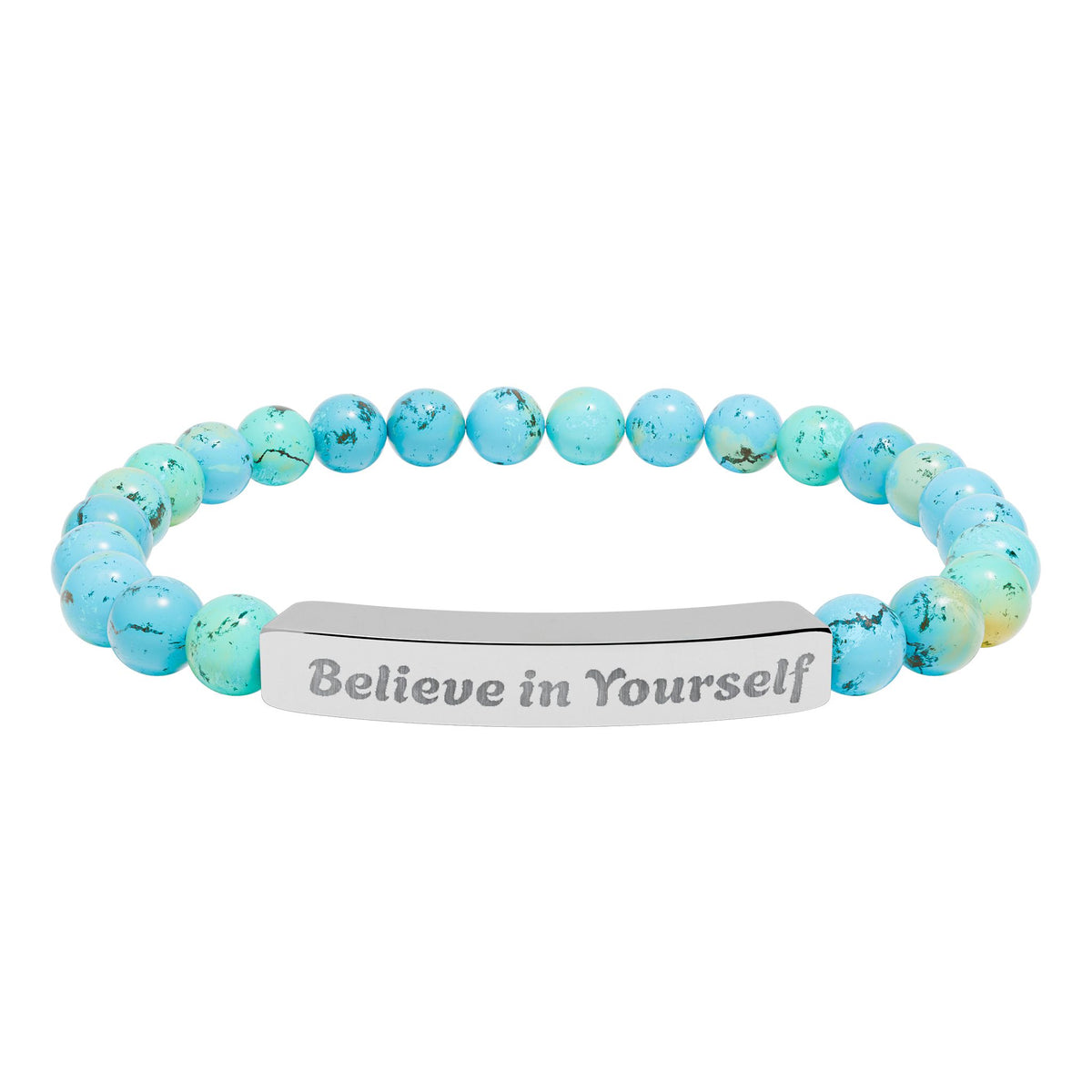 Engraved Natural Stone Stretch Bracelet — "Believe in Yourself"