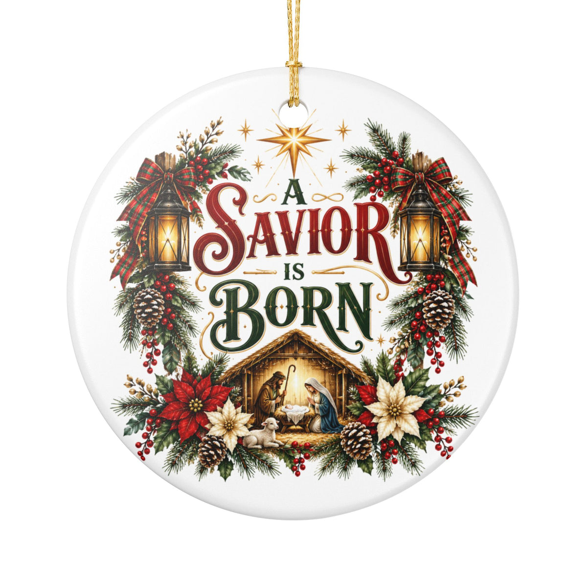 A Savior Is Born Christmas Heart Ornament