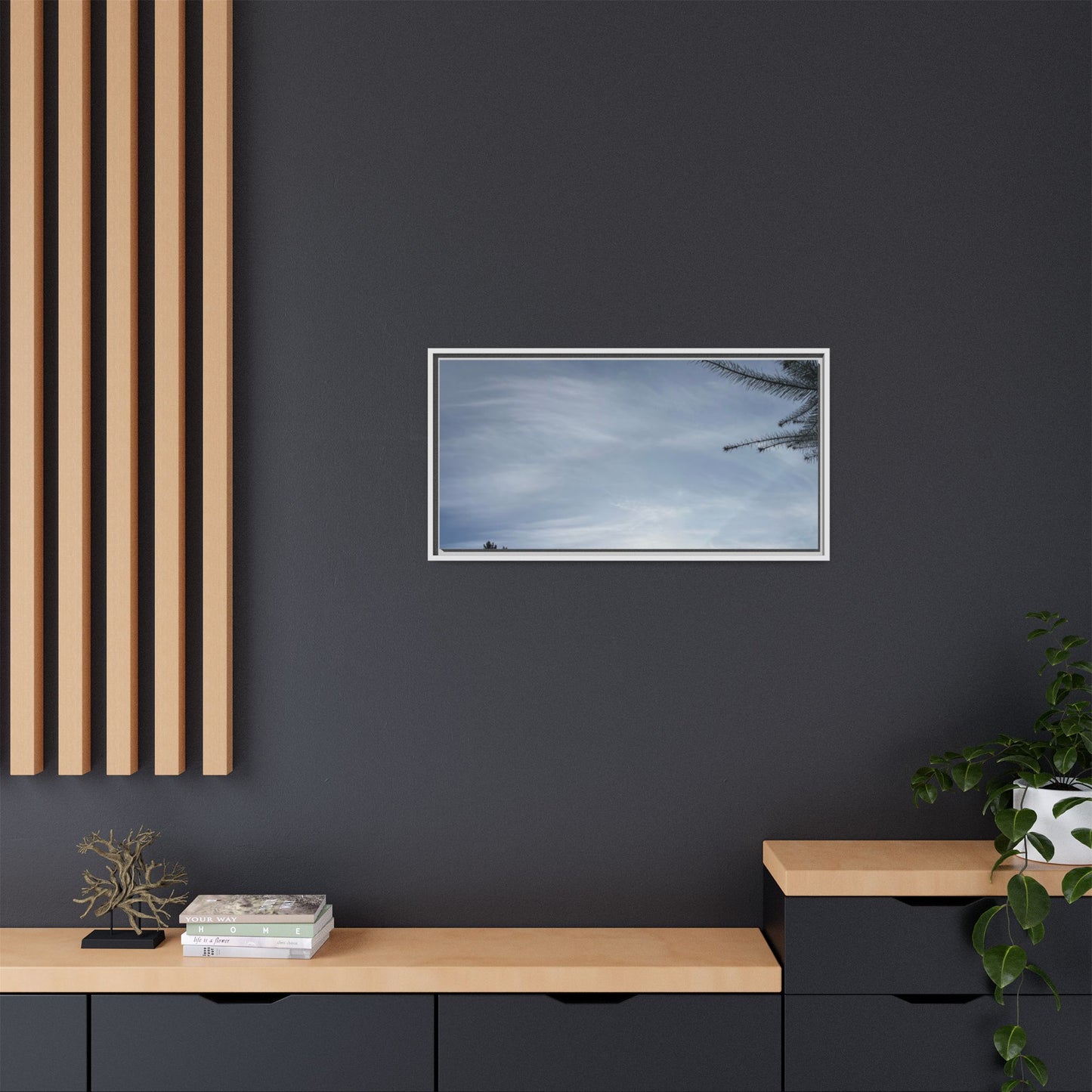 Framed Matte Canvas Wall Art — Winter Sky Tree Photograph