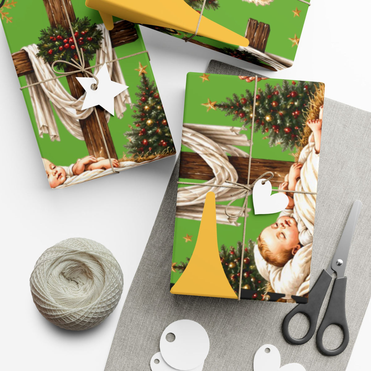 Copy of Gift Wrap Paper – Red & Gold Holiday Nativity Design