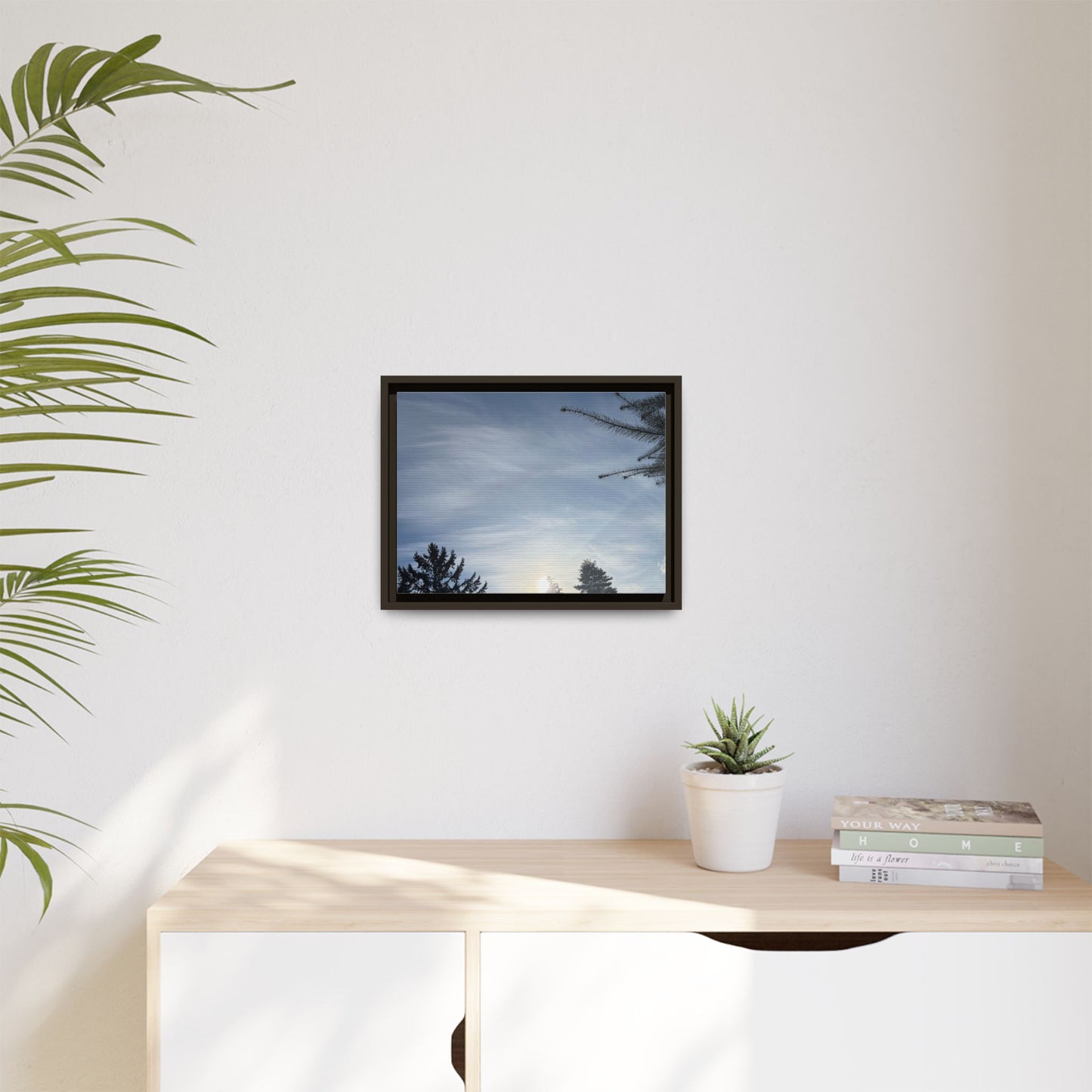 Framed Matte Canvas Wall Art — Winter Sky Tree Photograph