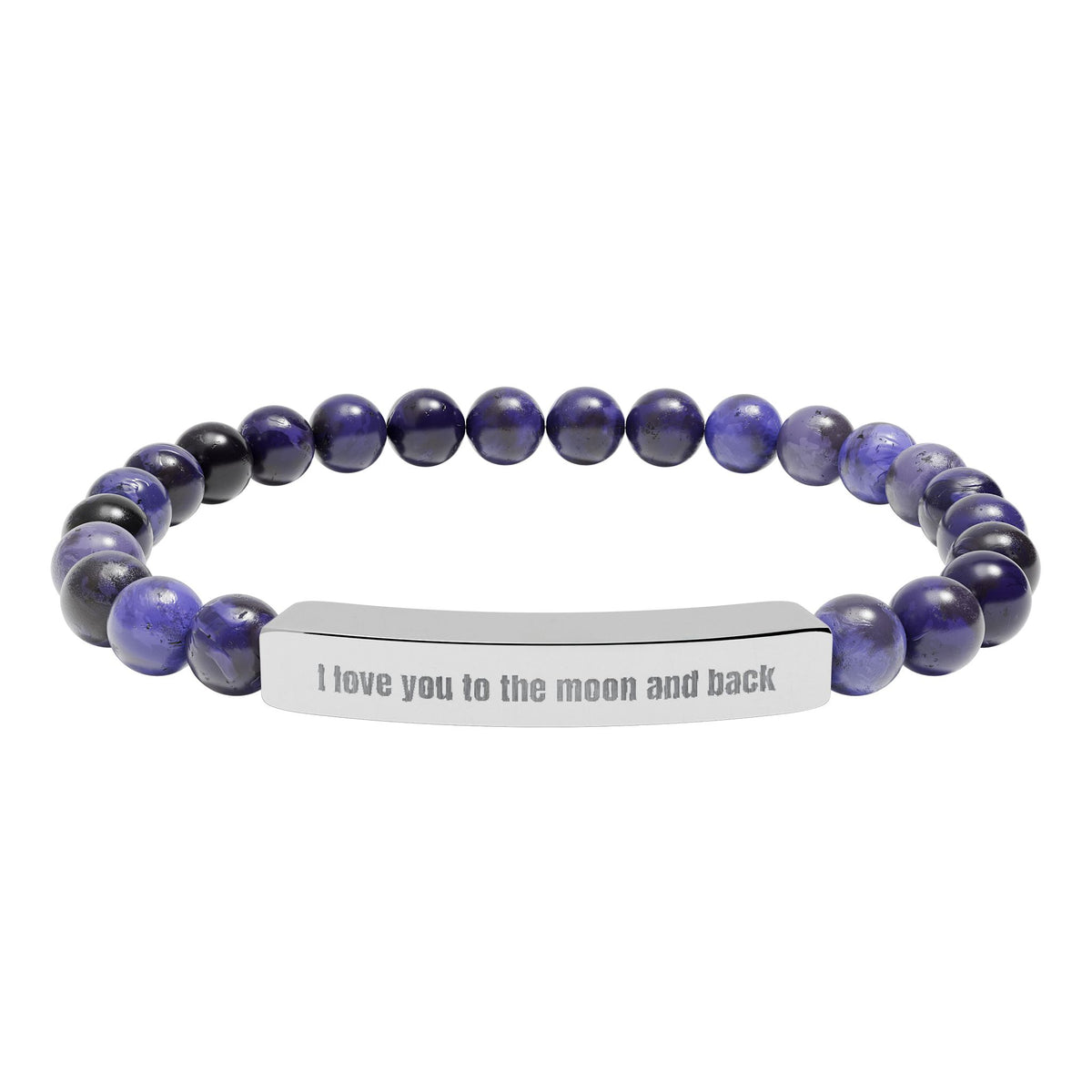 Engraved Natural Stone Stretch Bracelet — “I Love You to the Moon and Back”
