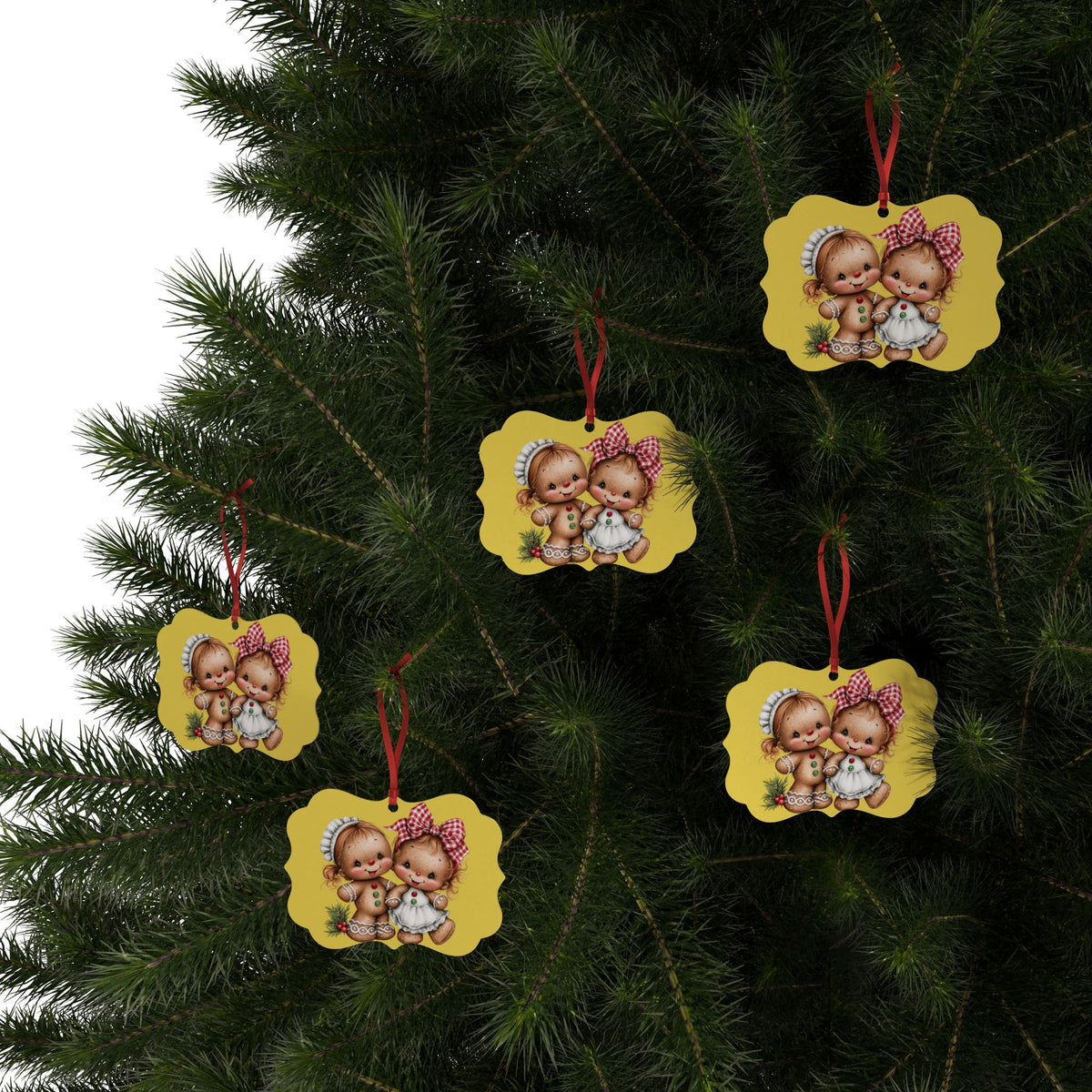 Gingerbread Kids Aluminum Ornament – Retro Christmas Tree Decoration (1/5/10/20 pcs)