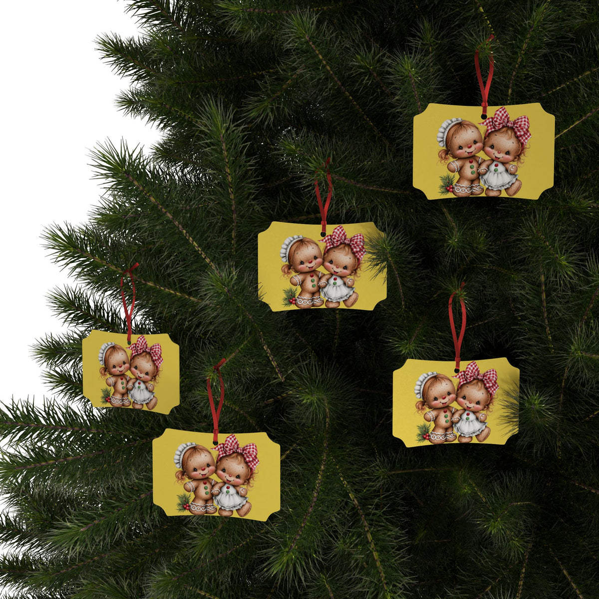 Gingerbread Kids Aluminum Ornament – Retro Christmas Tree Decoration (1/5/10/20 pcs)