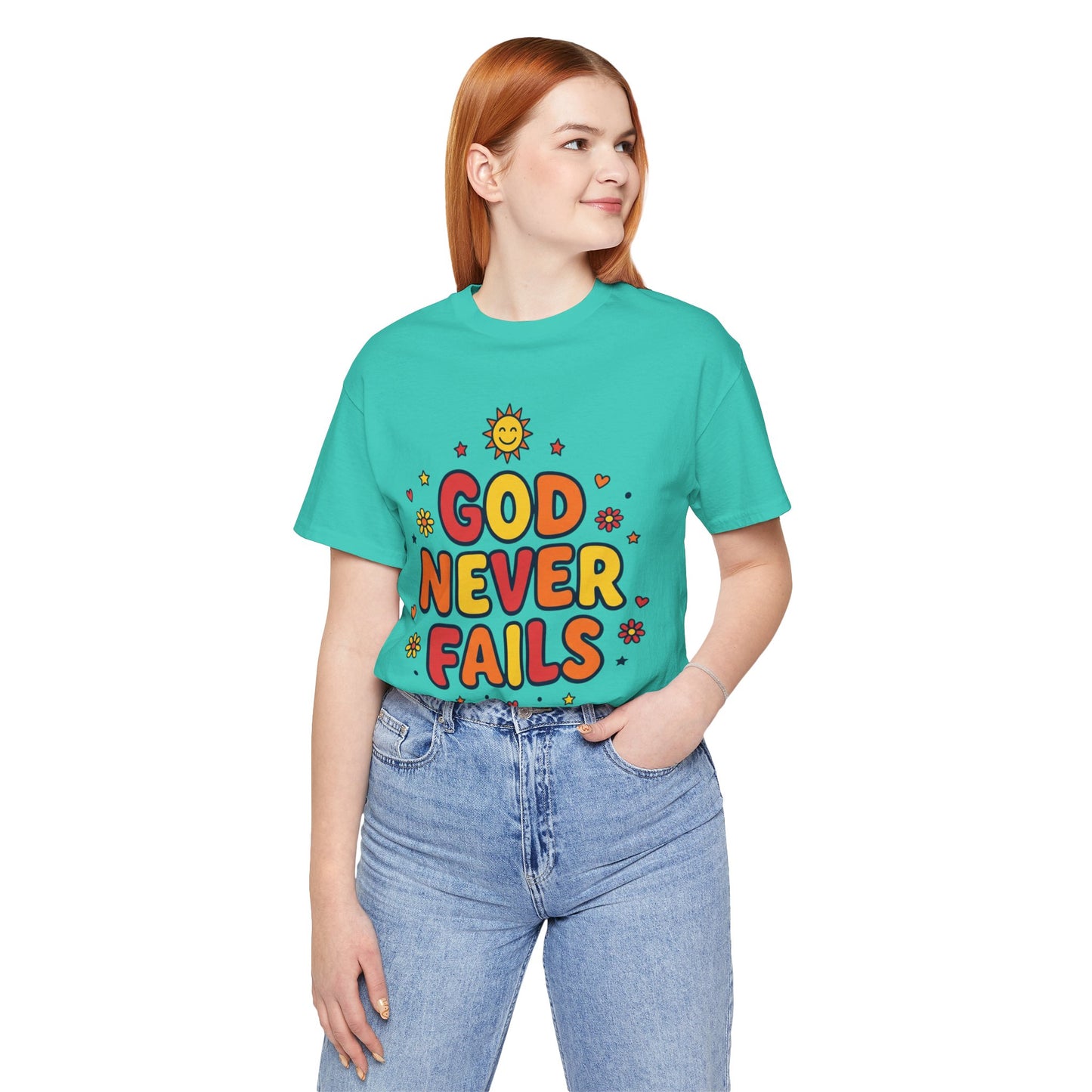 God Never Fails Tee | Christian encouragement, retro groovy pastel