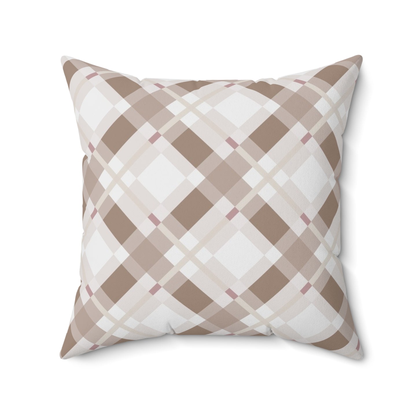 Neutral Beige Plaid Throw Pillow — Cozy Farmhouse Decorative Cushion