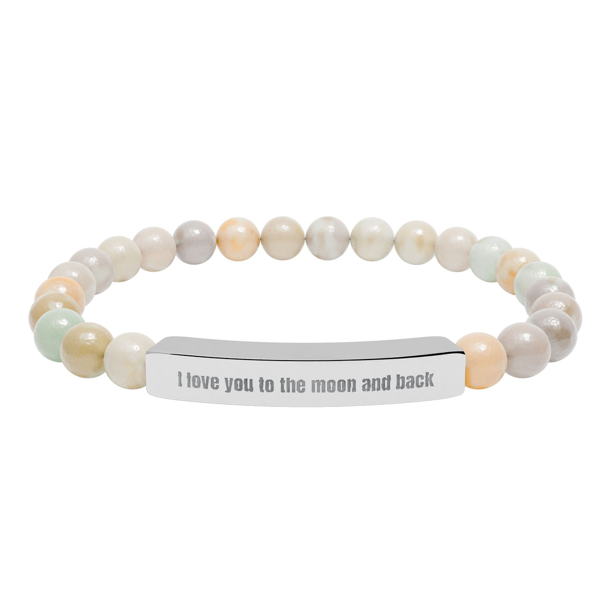 Engraved Natural Stone Stretch Bracelet — “I Love You to the Moon and Back”