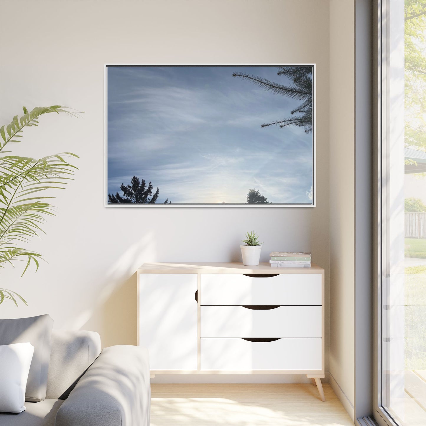Framed Matte Canvas Wall Art — Winter Sky Tree Photograph