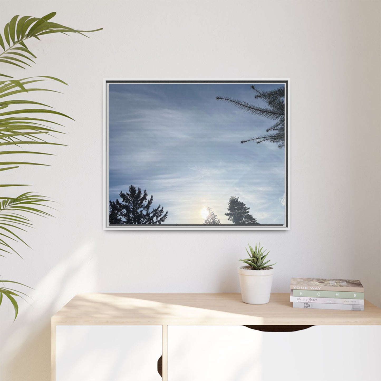 Framed Matte Canvas Wall Art — Winter Sky Tree Photograph