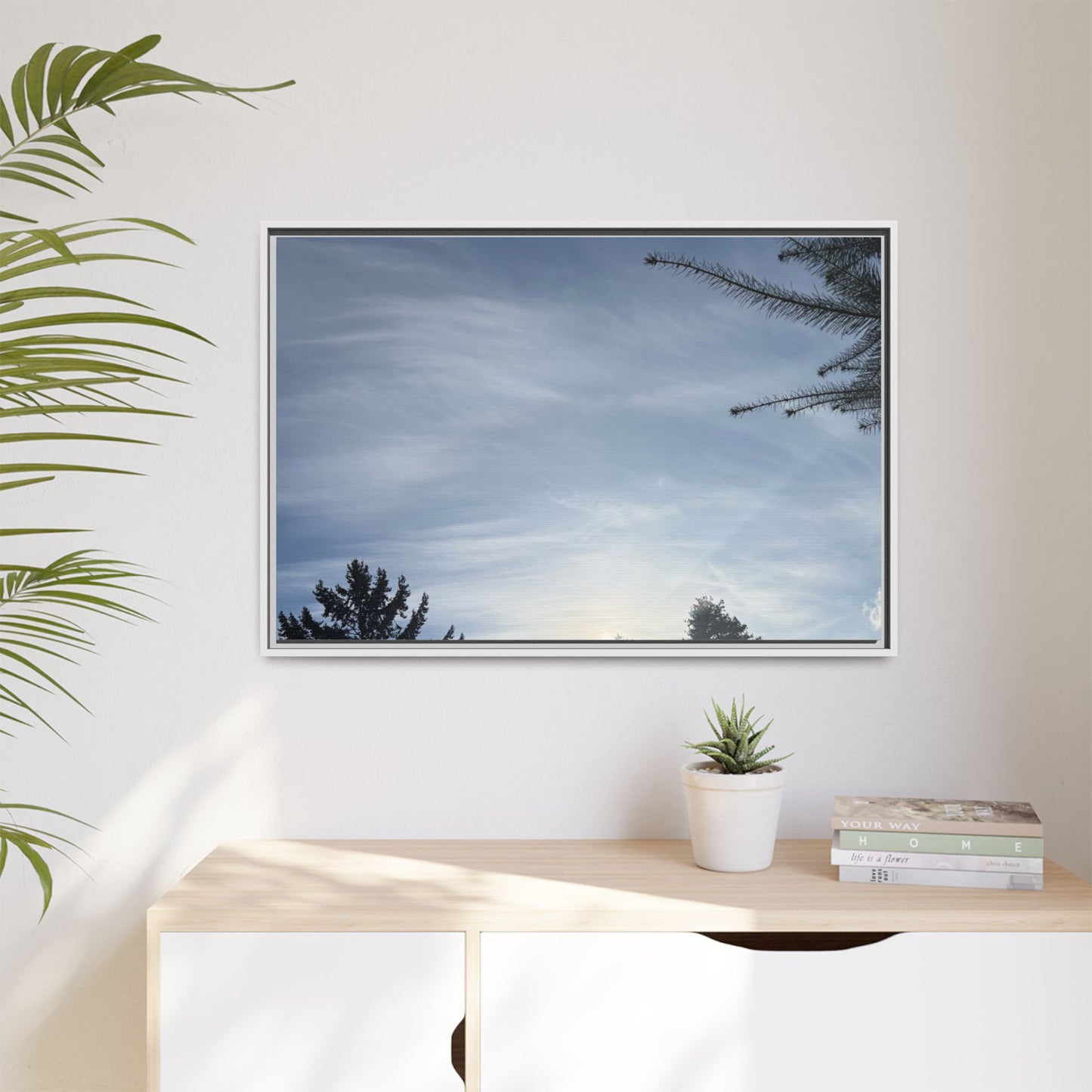 Framed Matte Canvas Wall Art — Winter Sky Tree Photograph