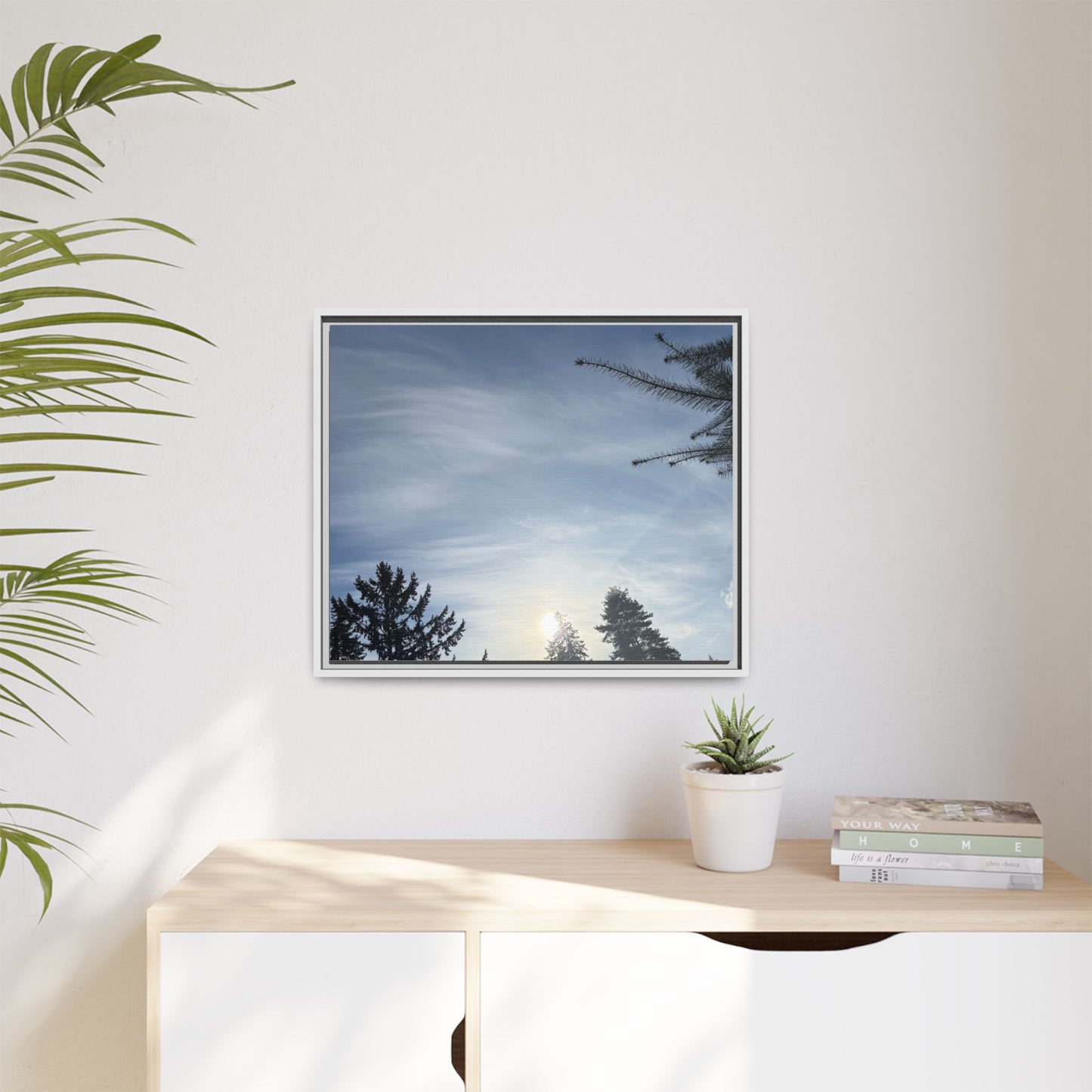 Framed Matte Canvas Wall Art — Winter Sky Tree Photograph