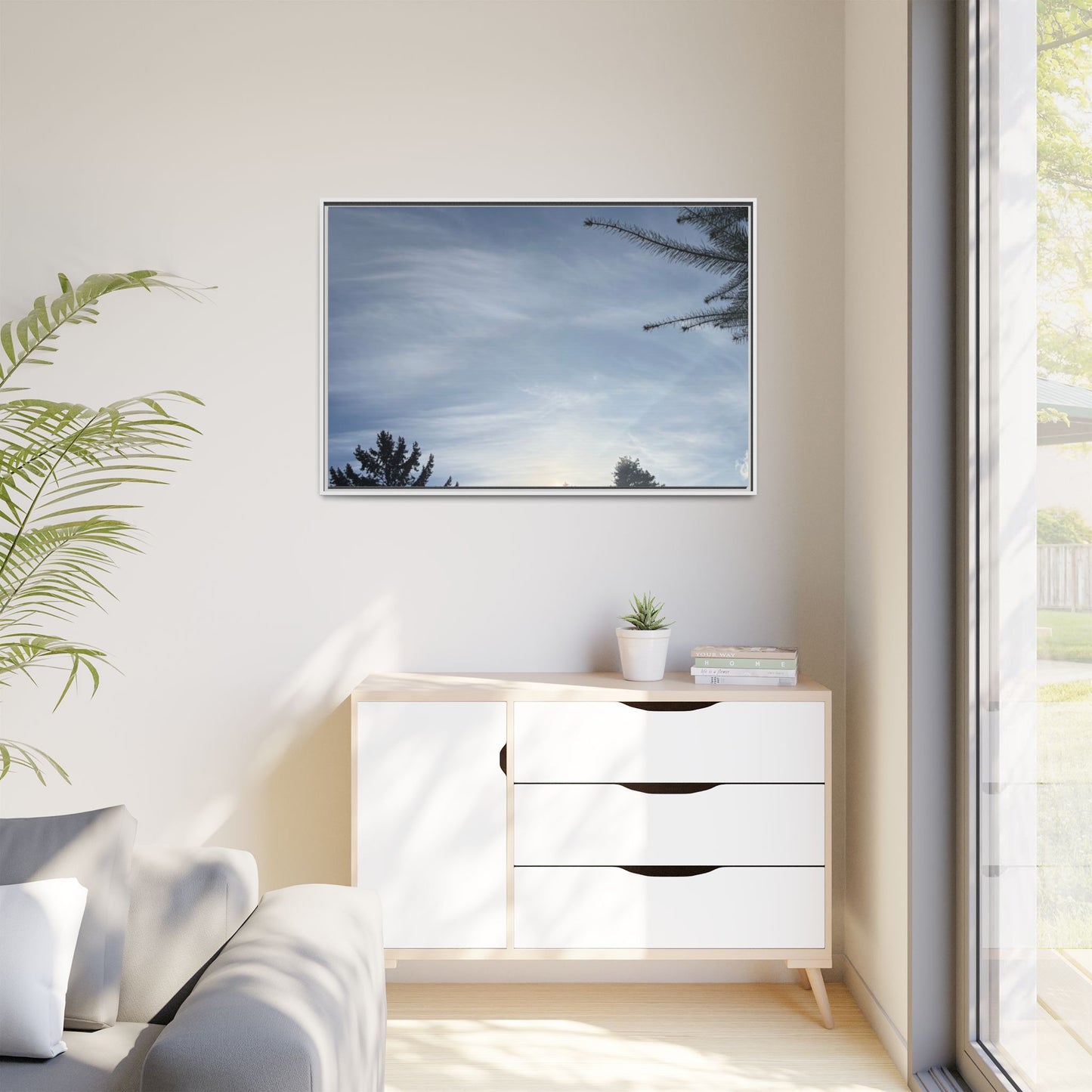 Framed Matte Canvas Wall Art — Winter Sky Tree Photograph