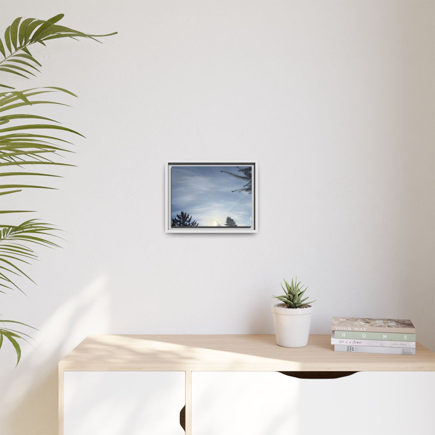 Framed Matte Canvas Wall Art — Winter Sky Tree Photograph