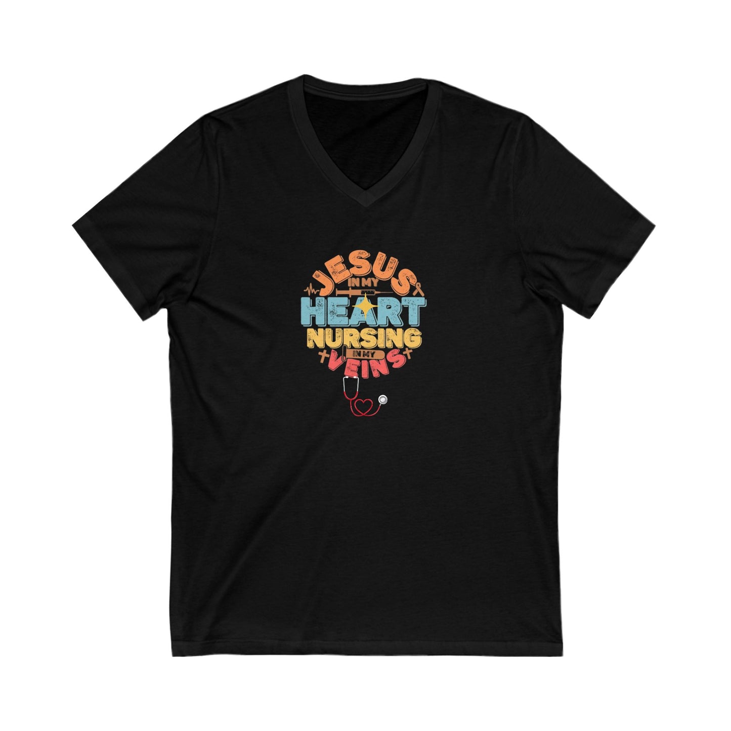 Nursing V-Neck Tee: Jesus, Heart, Nursing, Gifts for Nurses, Faith-Based Apparel, Inspirational T-Shirt