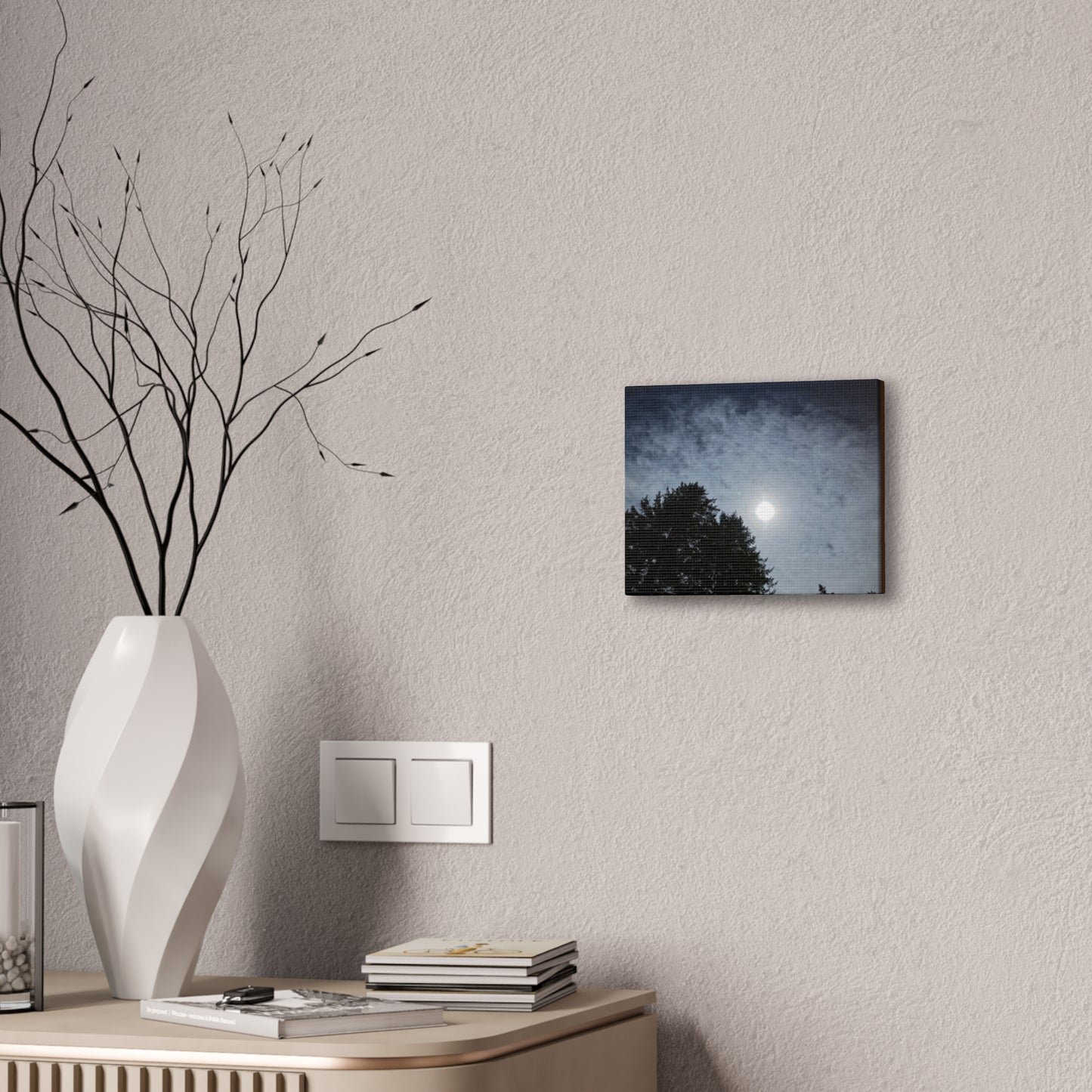 Ethereal Moon Over Trees Canvas Wall Art — Night Sky Photography