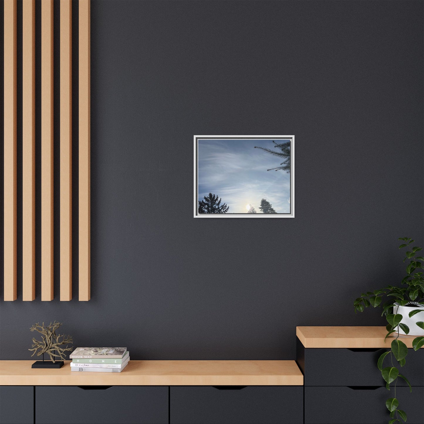 Framed Matte Canvas Wall Art — Winter Sky Tree Photograph