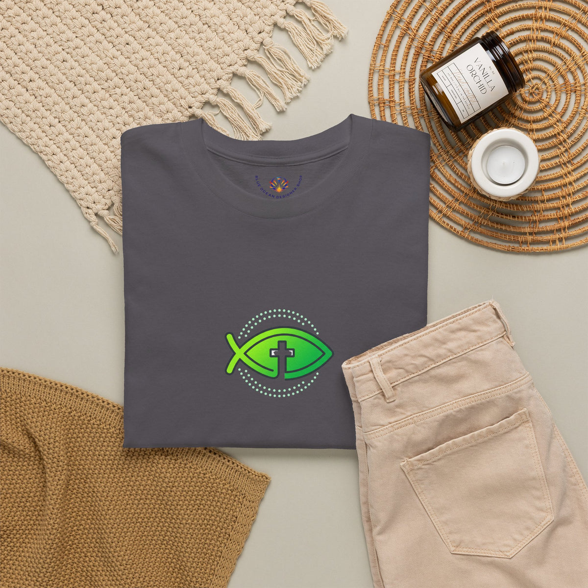 Christian Fish Logo Tee — Green Ichthys Symbol T-Shirt