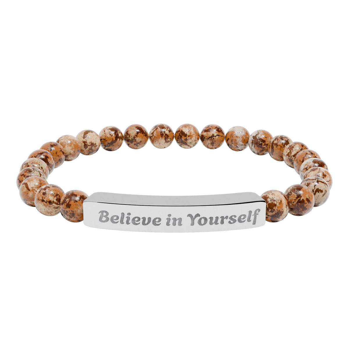 Engraved Natural Stone Stretch Bracelet — "Believe in Yourself"