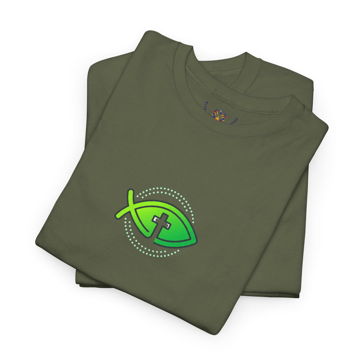 Christian Fish Logo Tee — Green Ichthys Symbol T-Shirt