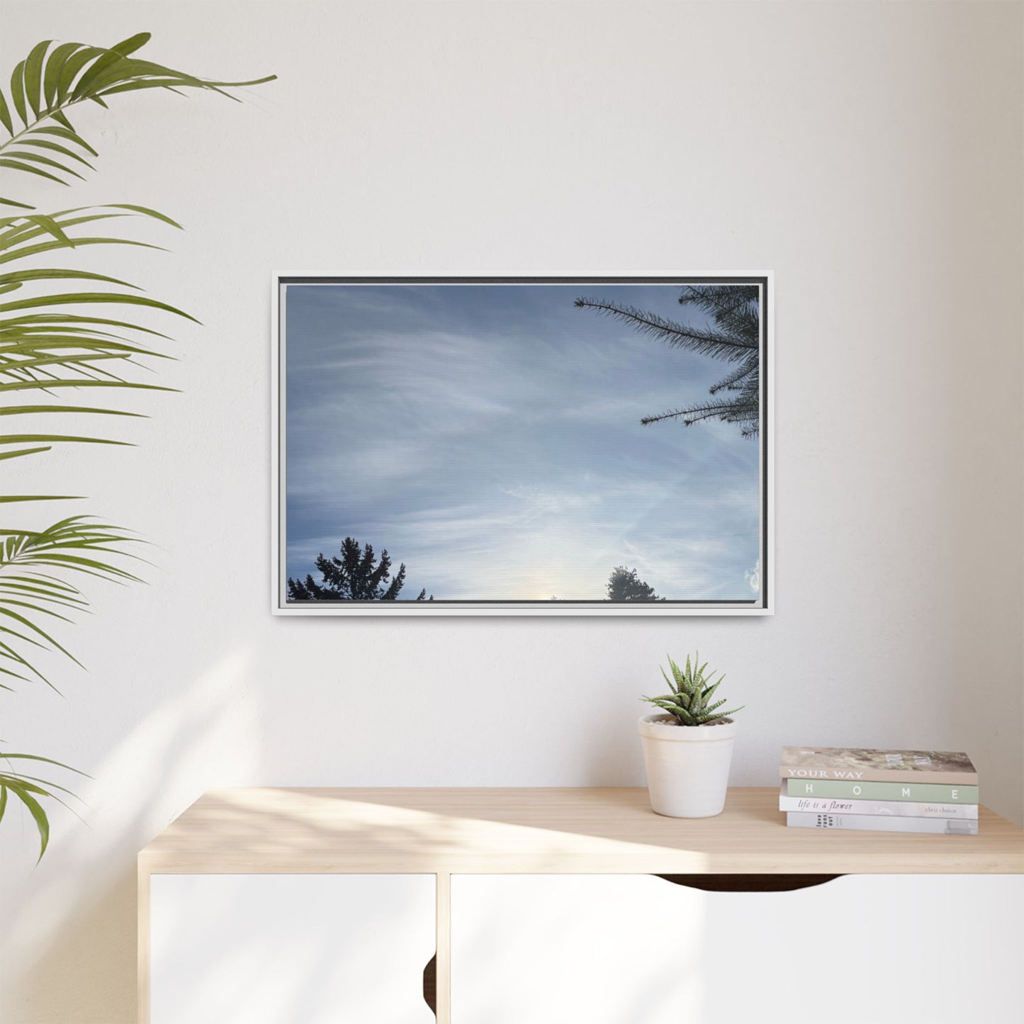 Framed Matte Canvas Wall Art — Winter Sky Tree Photograph