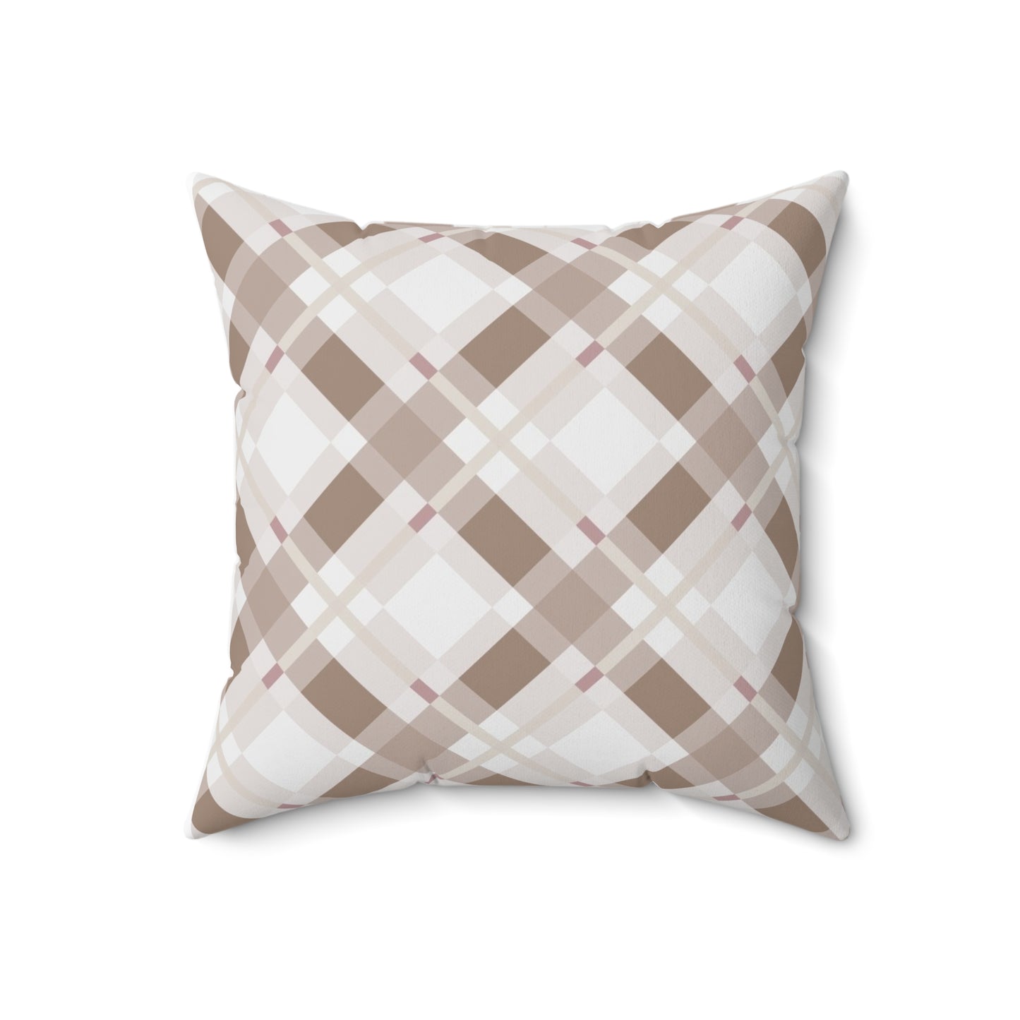 Neutral Beige Plaid Throw Pillow — Cozy Farmhouse Decorative Cushion