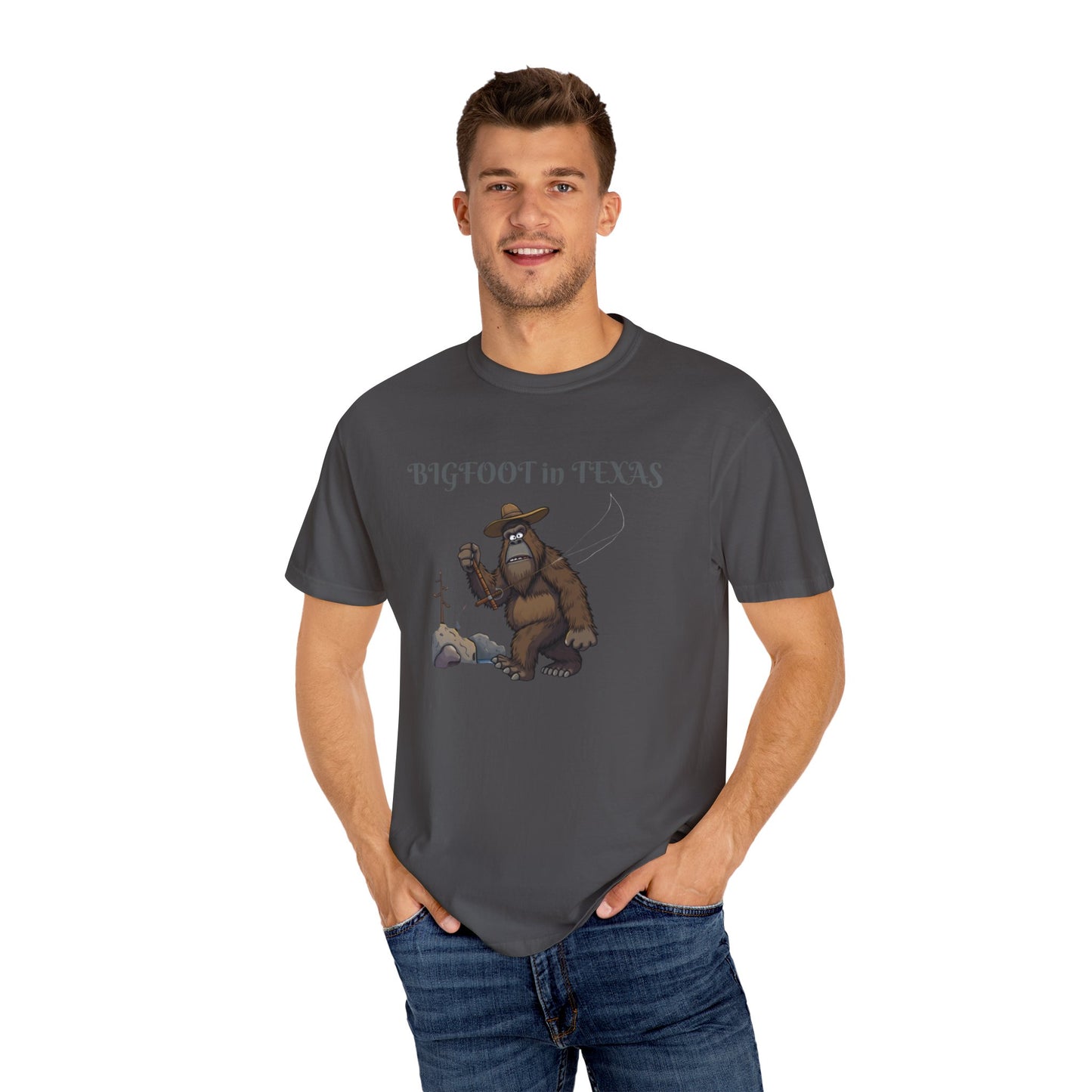 Personalize Bigfoot in Texas T-Shirt, Unisex Garment-Dyed Tee for Outdoor Lovers, Fun Gift for Nature Enthusiasts, Perfect for Texas Celebrations