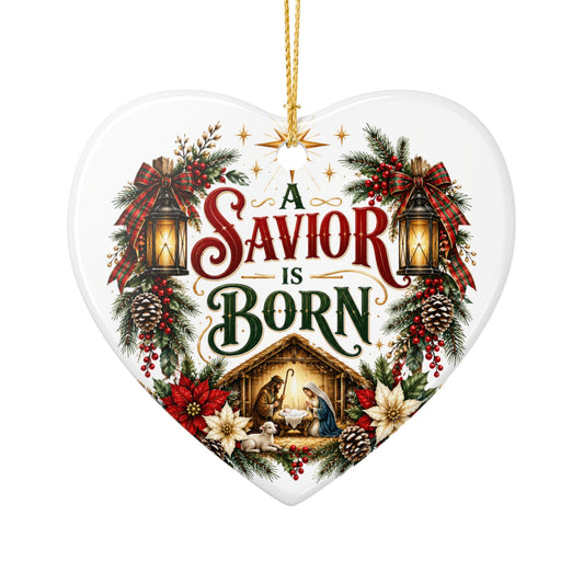 A Savior Is Born Christmas Heart Ornament