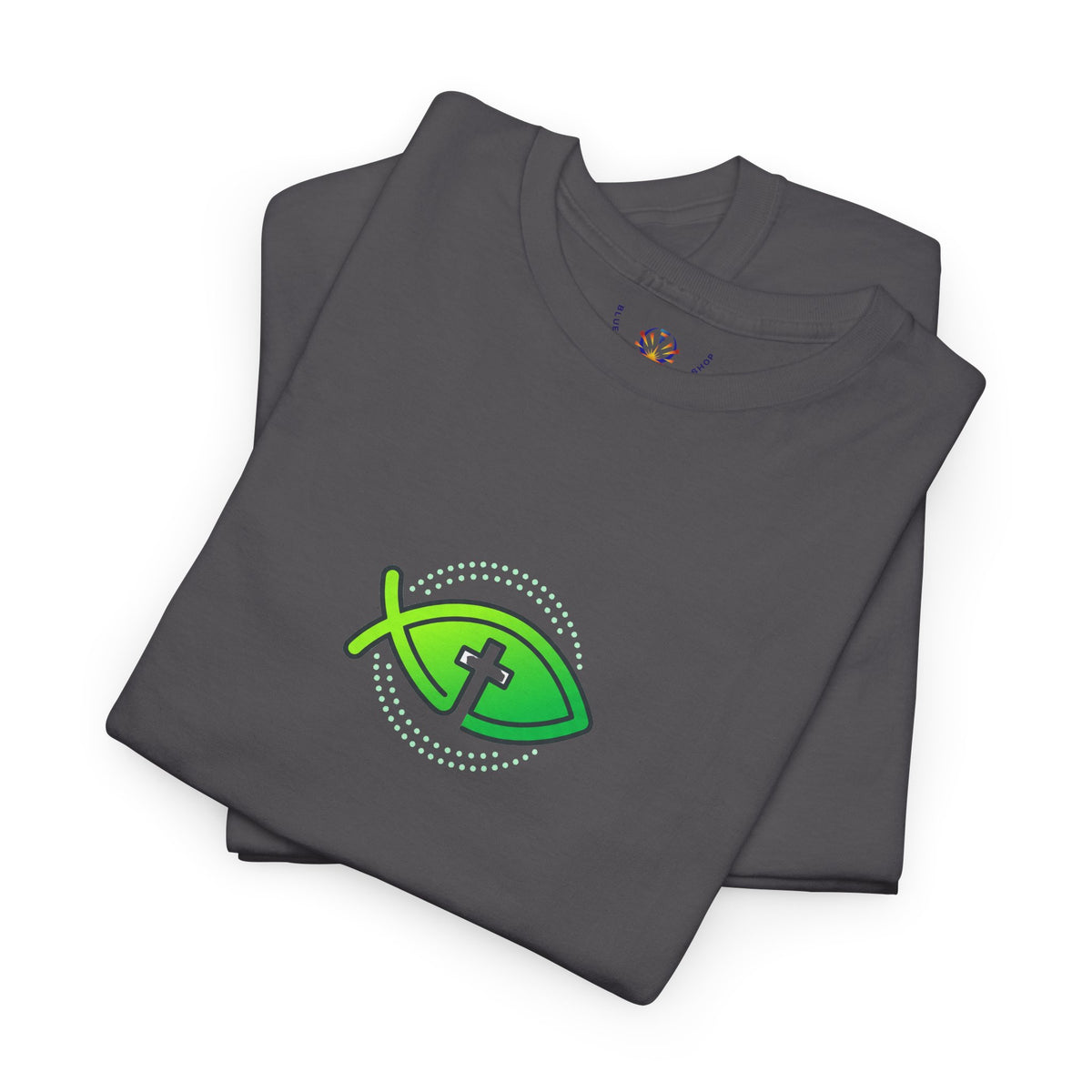 Christian Fish Logo Tee — Green Ichthys Symbol T-Shirt