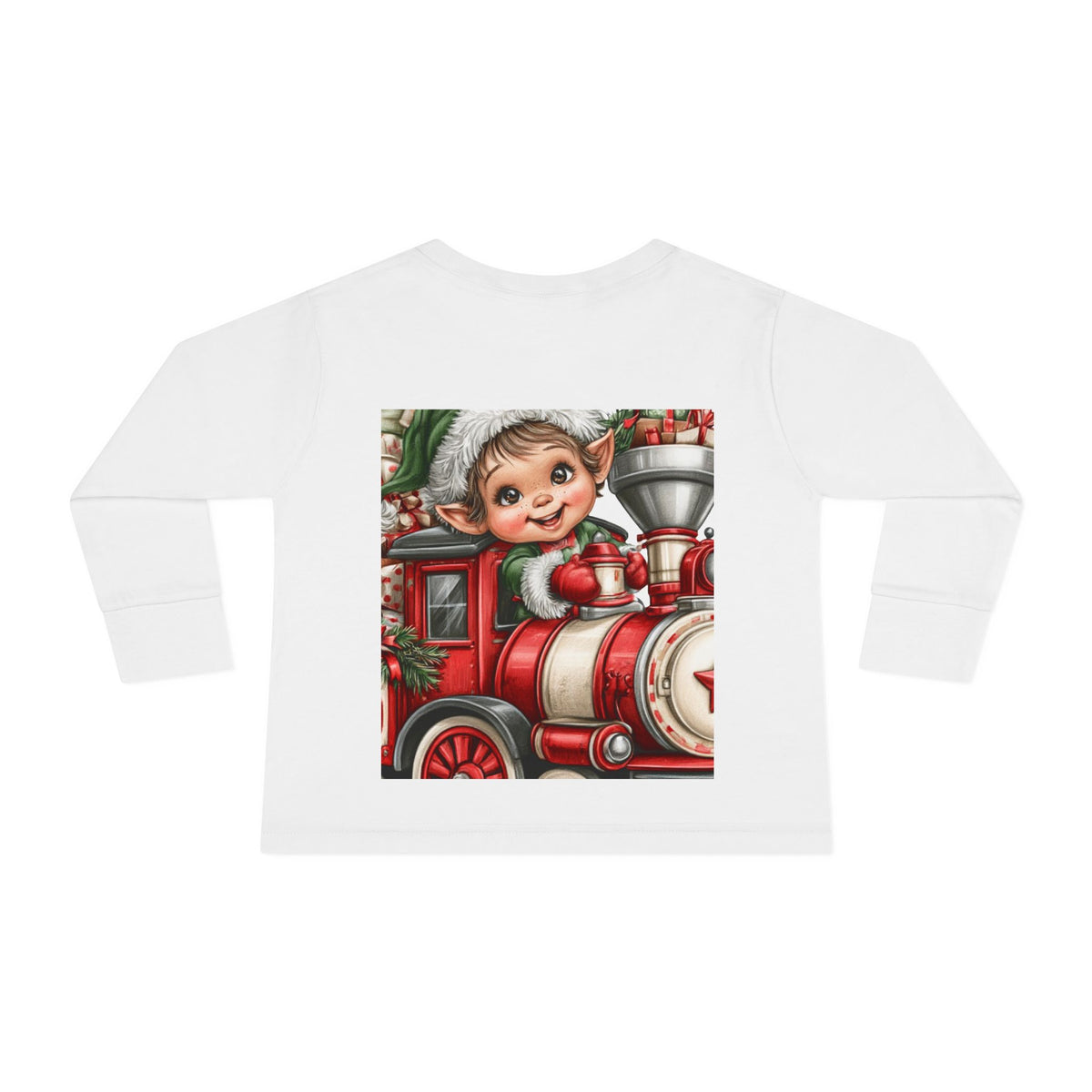 Toddler Tee — Cute Elf on Christmas Train Long Sleeve