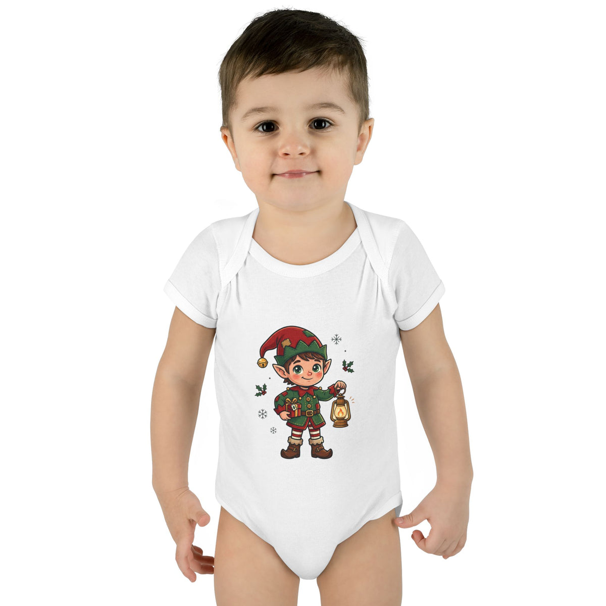 Christmas Elf Infant Bodysuit — Cute Holiday Baby Onesie with Lantern