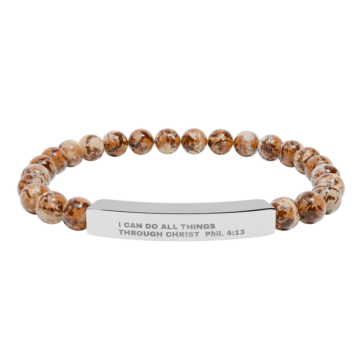 Engraved Natural Stone Stretch Bar Bracelet – Inspirational Scripture Beaded Bracelet
