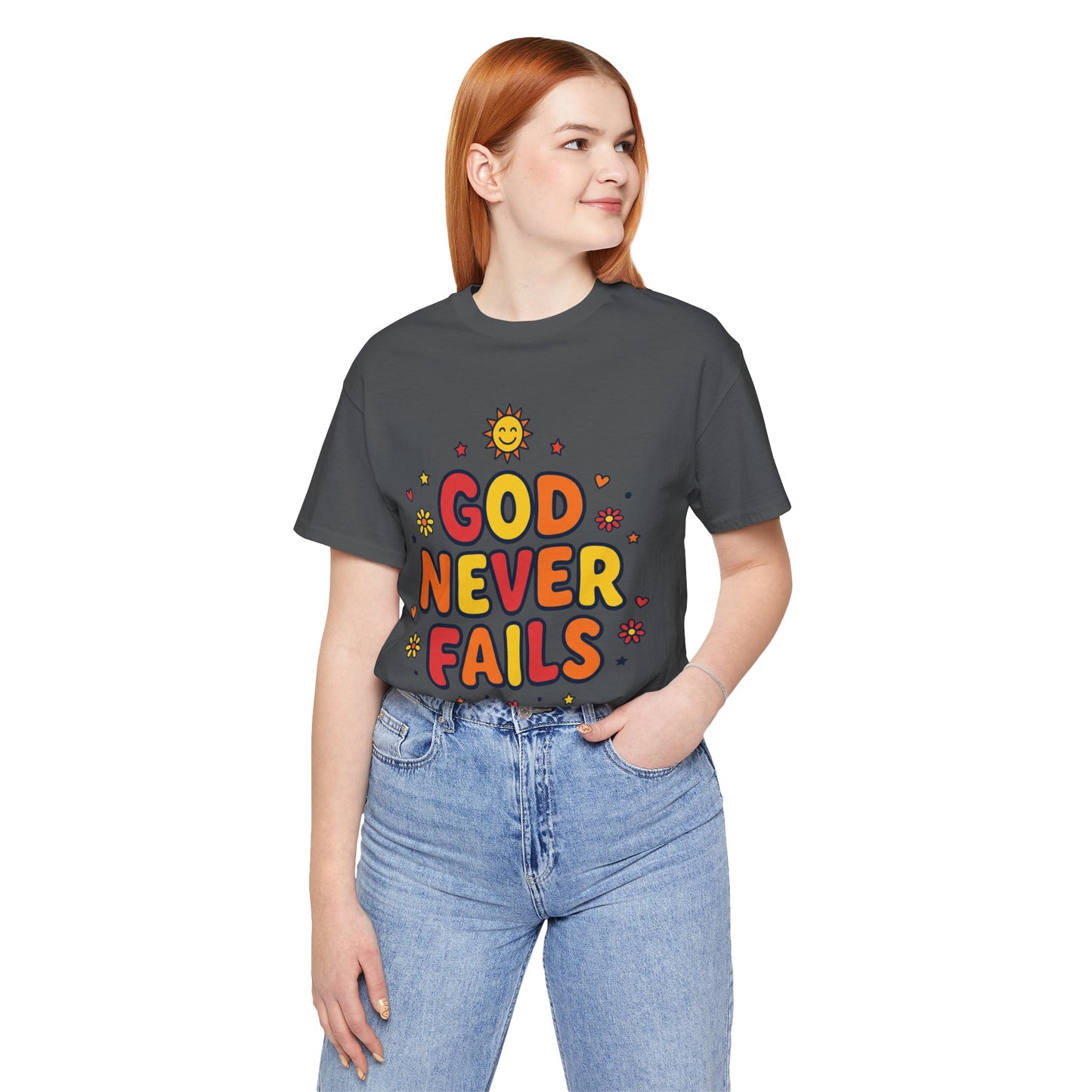 God Never Fails Tee | Christian encouragement, retro groovy pastel
