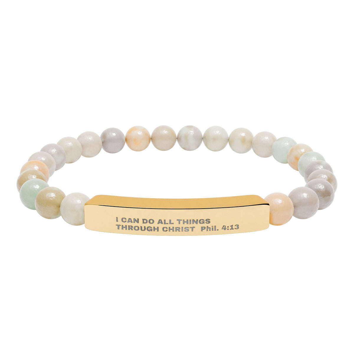 Engraved Natural Stone Stretch Bar Bracelet – Inspirational Scripture Beaded Bracelet