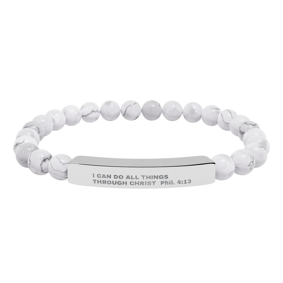 Engraved Natural Stone Stretch Bar Bracelet – Inspirational Scripture Beaded Bracelet
