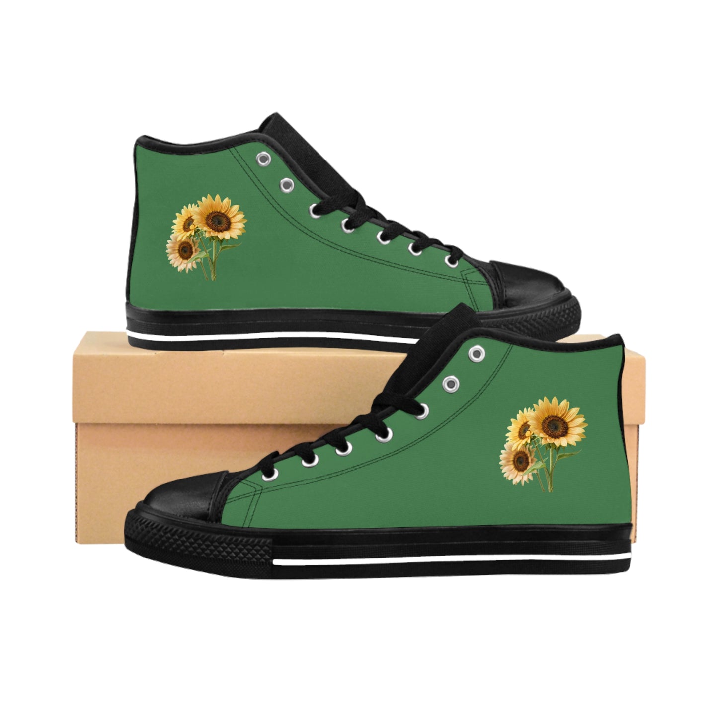 Sunflower Green High-Top Sneakers — Women's Floral Canvas Shoes