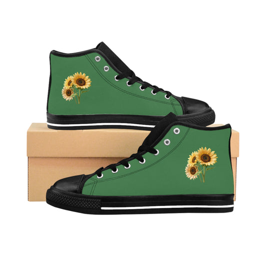 Sunflower Green High-Top Sneakers — Women's Floral Canvas Shoes