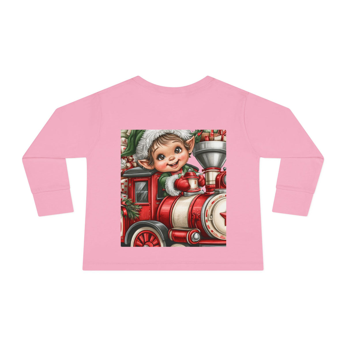 Toddler Tee — Cute Elf on Christmas Train Long Sleeve