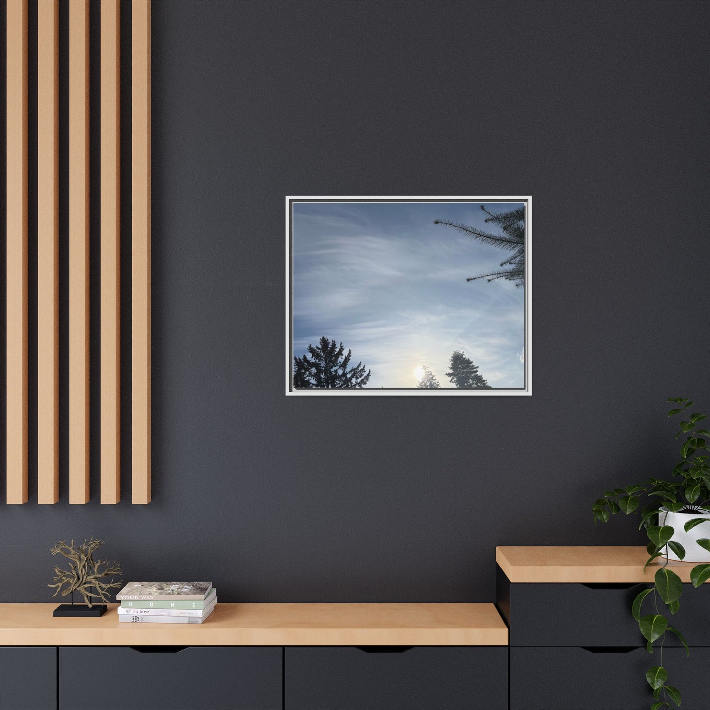 Framed Matte Canvas Wall Art — Winter Sky Tree Photograph