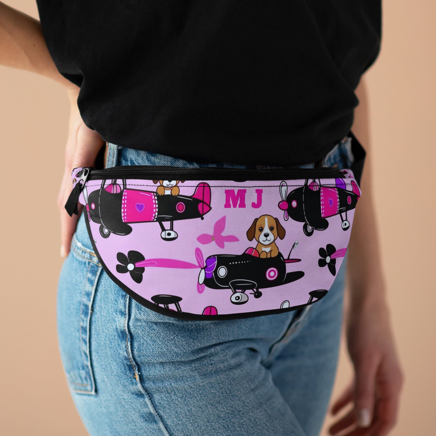 Pink Puppy Skateboard Fanny Pack — Cute Skate Dog Waist Bag