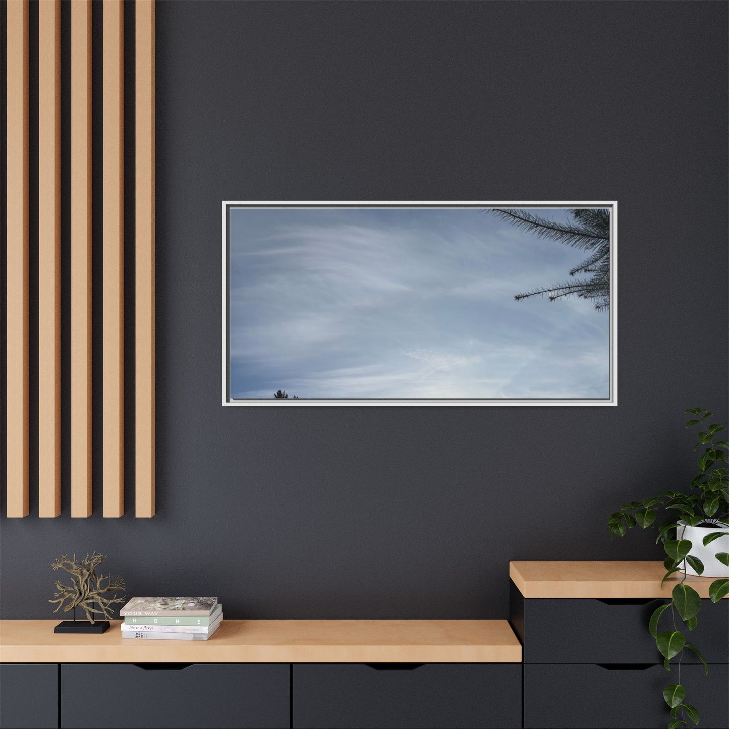 Framed Matte Canvas Wall Art — Winter Sky Tree Photograph