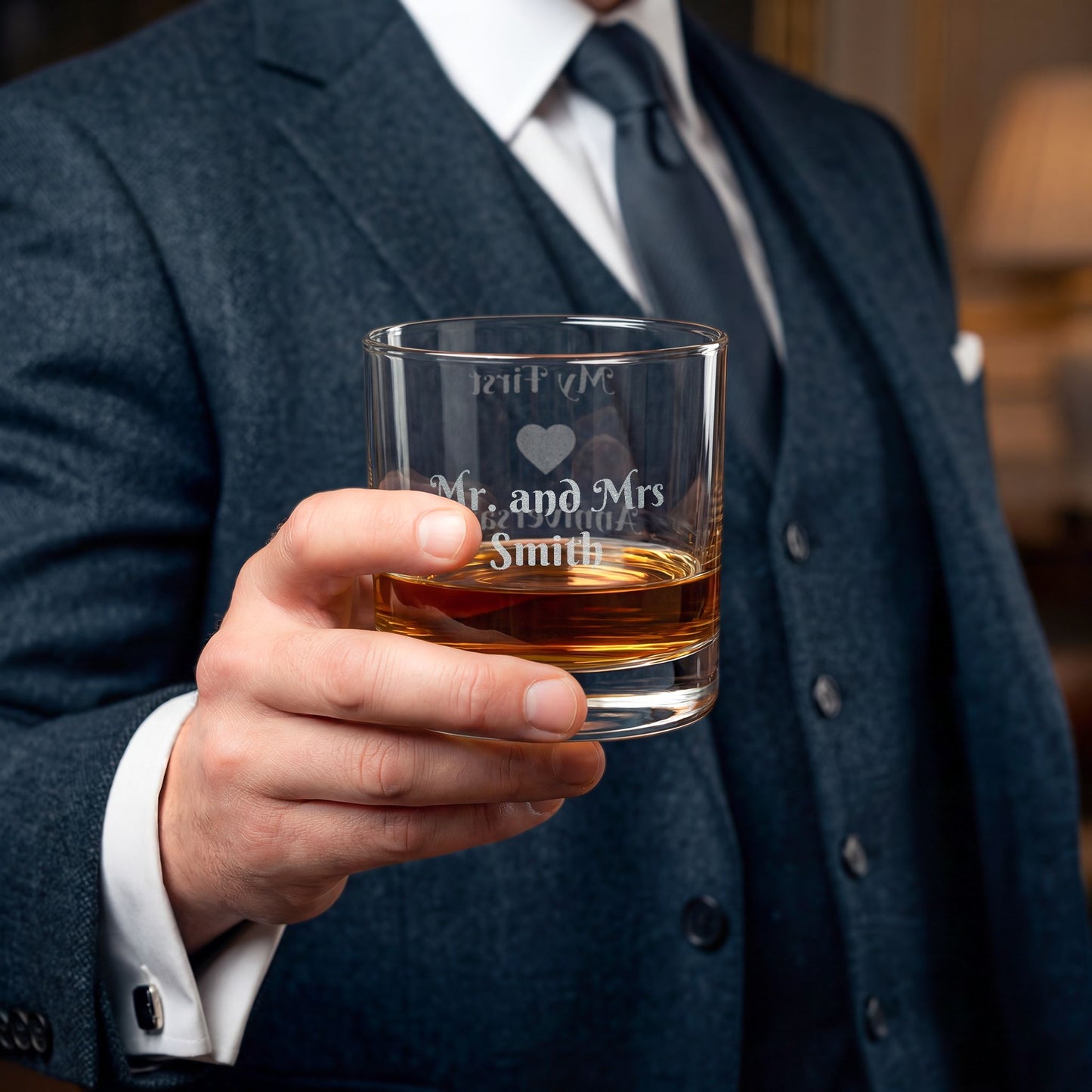 Engraved Whiskey Glass 10.5oz — Personalized "Mr and Mrs Smith" Anniversary Gift