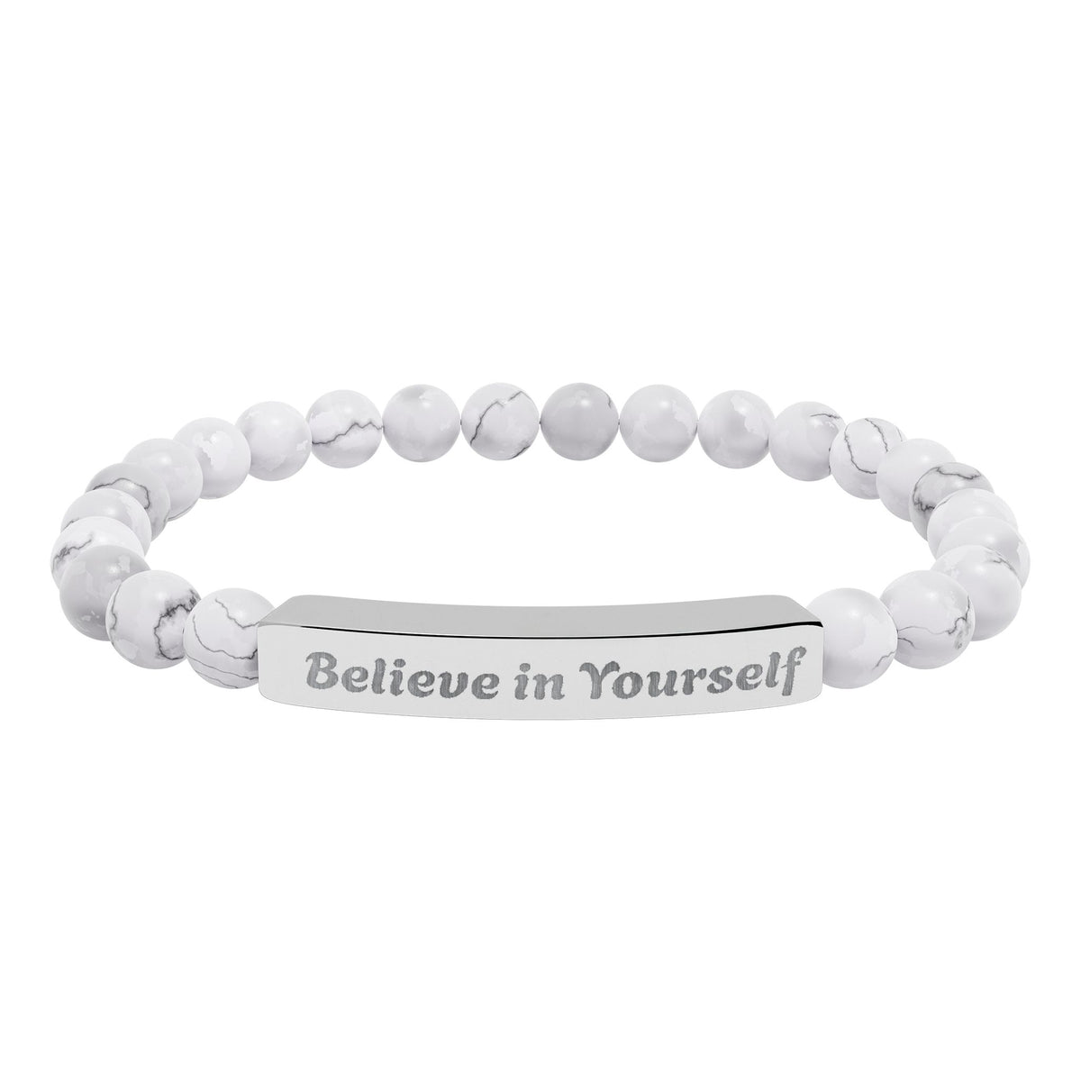 Engraved Natural Stone Stretch Bracelet — "Believe in Yourself"