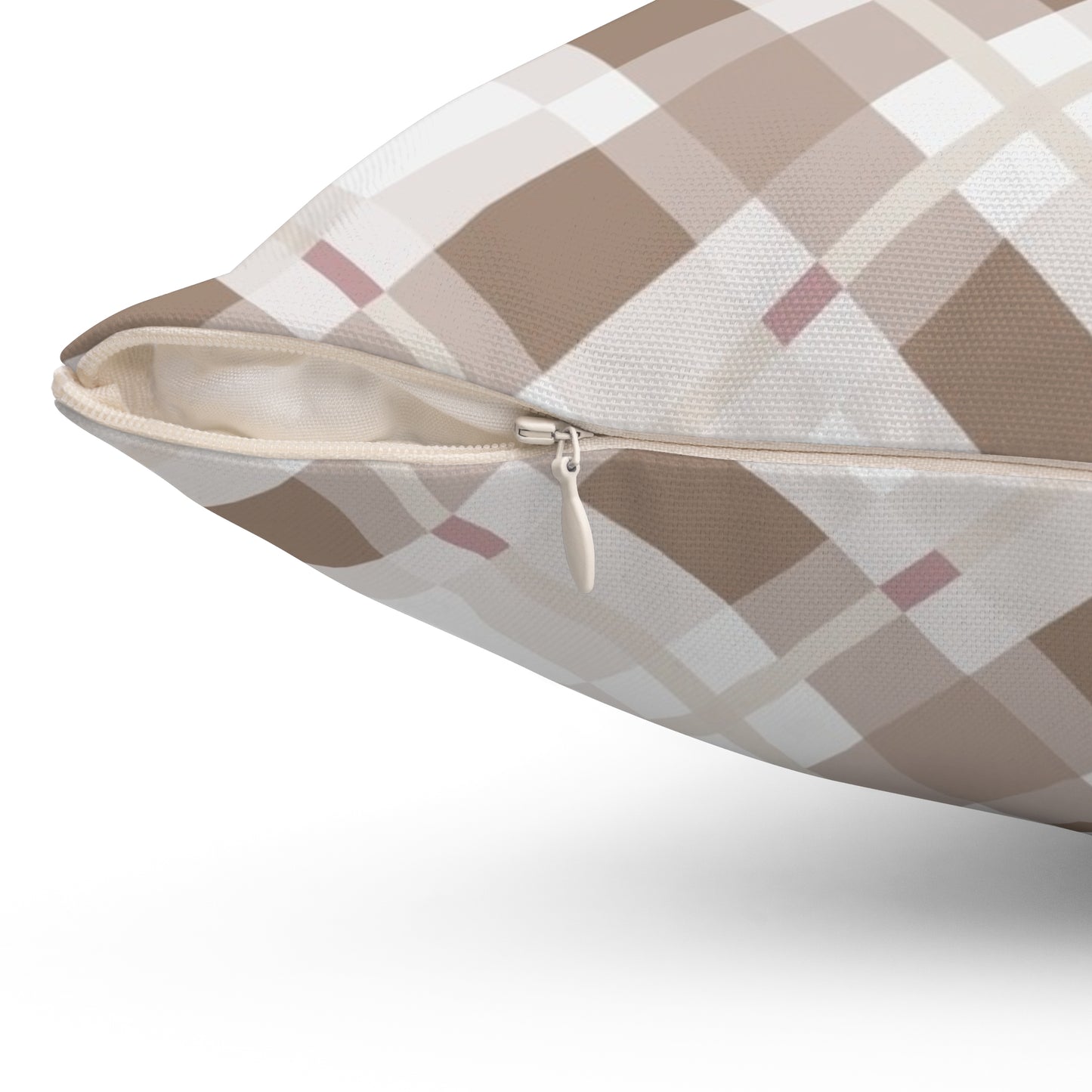 Neutral Beige Plaid Throw Pillow — Cozy Farmhouse Decorative Cushion