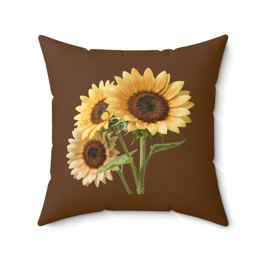 Reversible Sunflower Faux Suede Pillow — Warm Rustic Square Throw Pillow