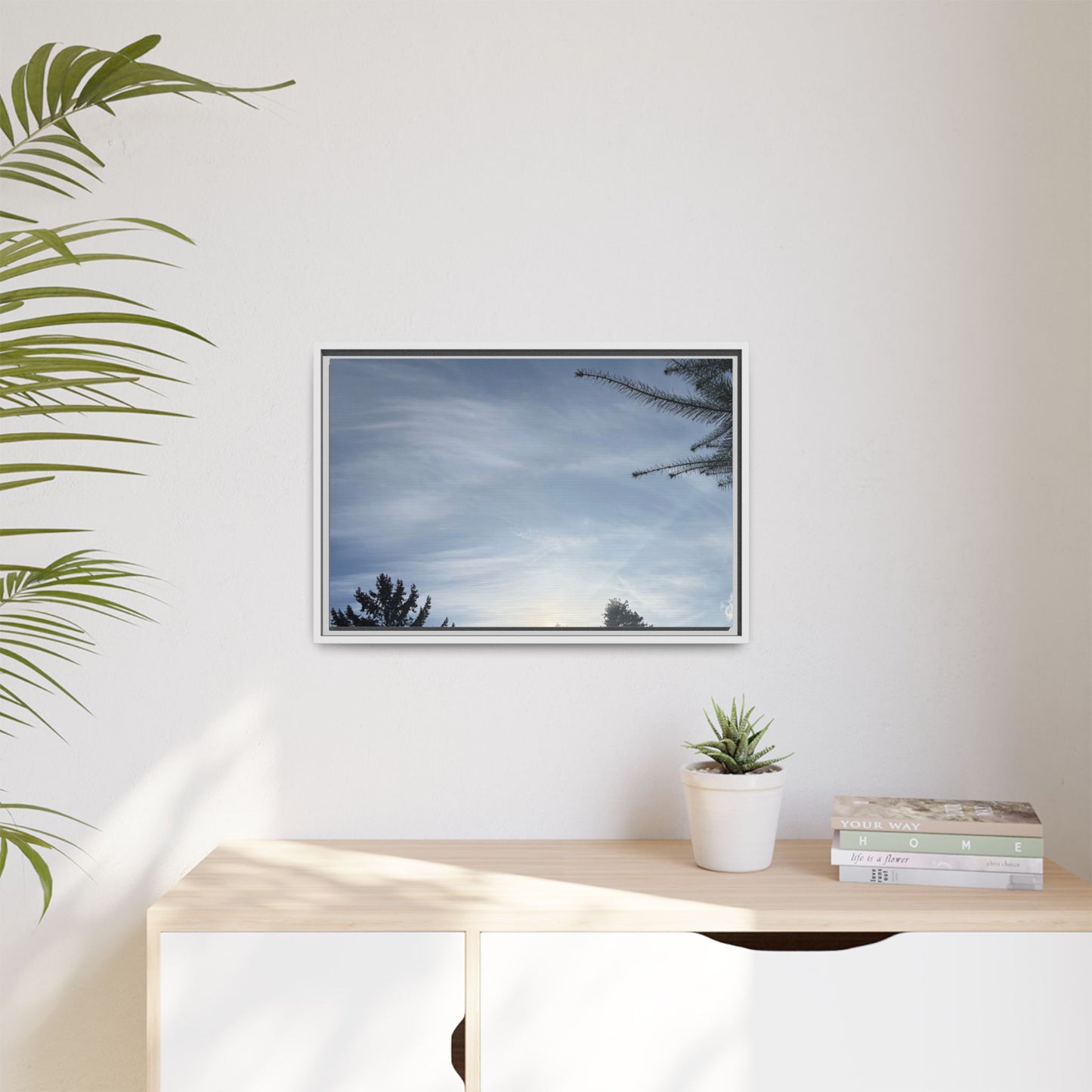 Framed Matte Canvas Wall Art — Winter Sky Tree Photograph