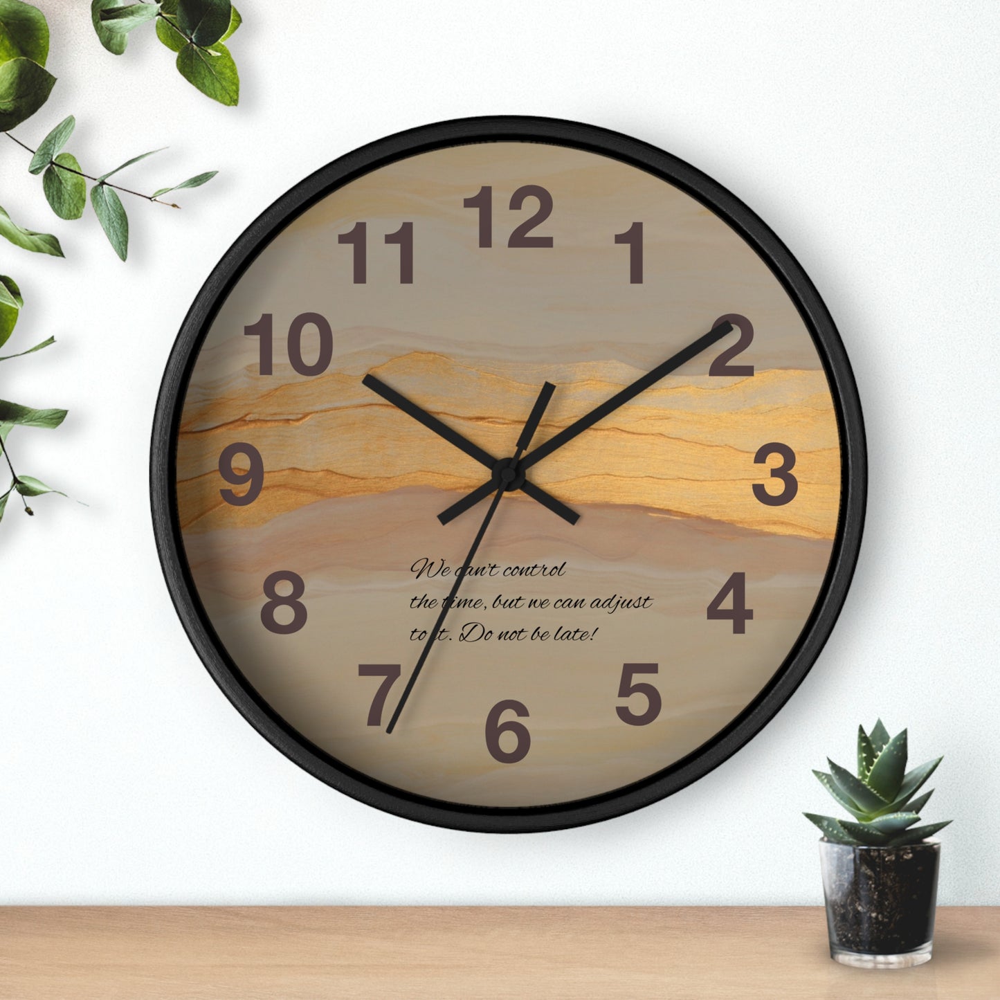 Marble Sunset Wall Clock — Decorative Timepiece with Inspiring Quote