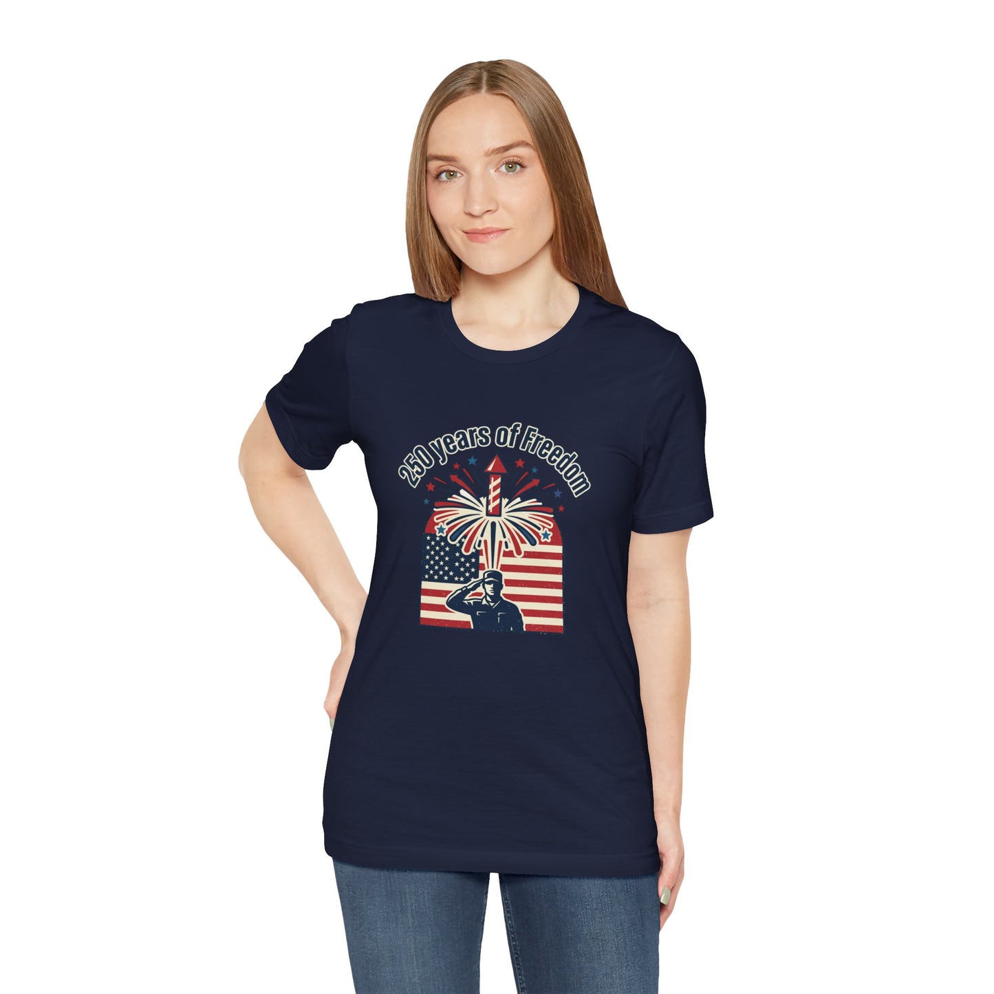 Patriotic 4th of July T-Shirt – "250 Years of Freedom" Fireworks & Salute Tee