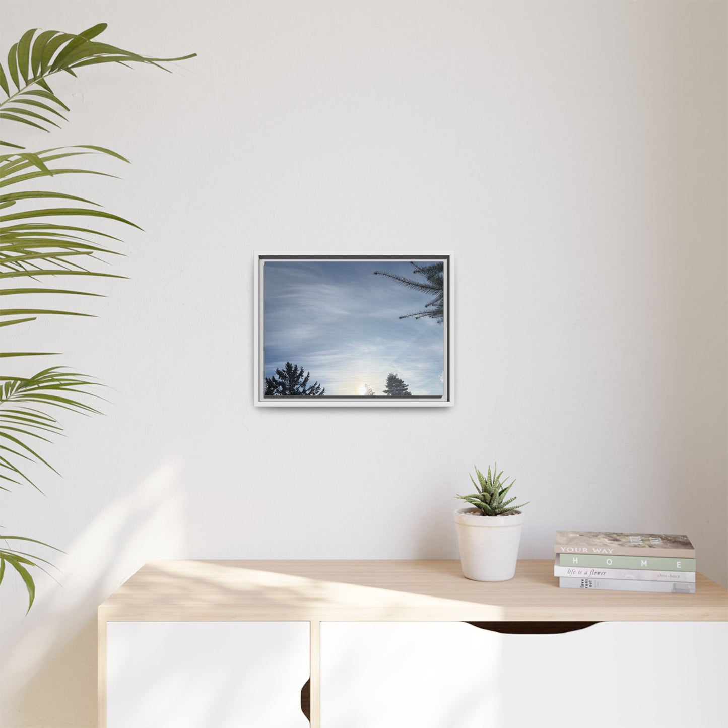 Framed Matte Canvas Wall Art — Winter Sky Tree Photograph